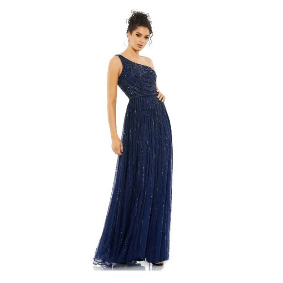 Mac Duggal NWT size 6 midnight BLUE A-LINE GOWN style 5220, embellished one shou